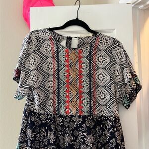 Altar'd State Navy and Cream Patterned Top